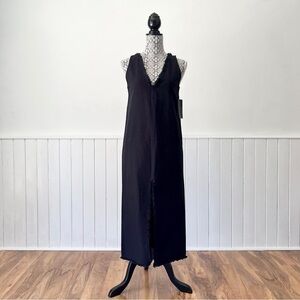 Zara Trafaluc Black Fringe V-Neck Sleeveless Shift Dress Size XS